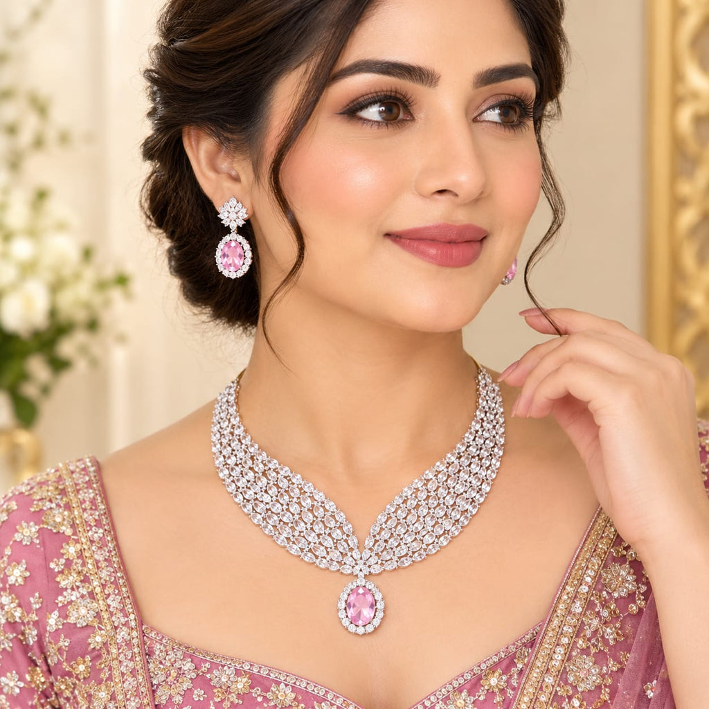 Elegant Pink Stone Crystal Jewelry Set 💗✨