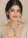 Elegant Pink and green stone jewelry set with maang tikka, Necklace and earrings