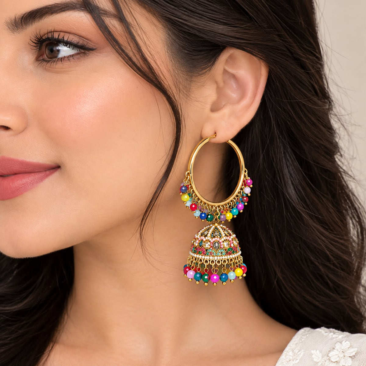 Multicolor Gold jhumka hoop Earrings  for women