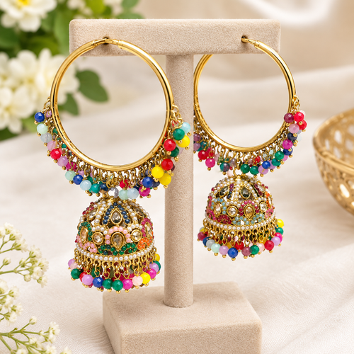 Multicolor Gold jhumka hoop Earrings  for women