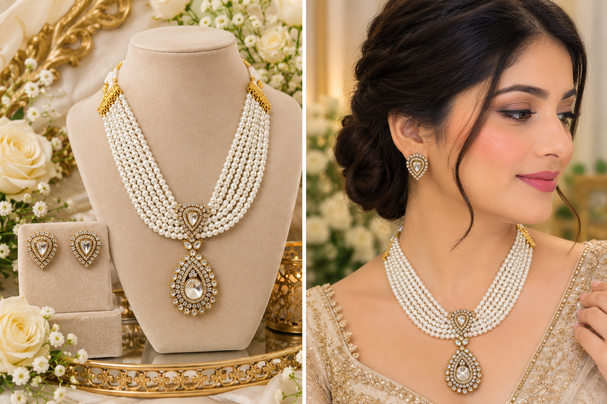 Royal Pearl Kundan Necklace Set with Matching Earrings ✨