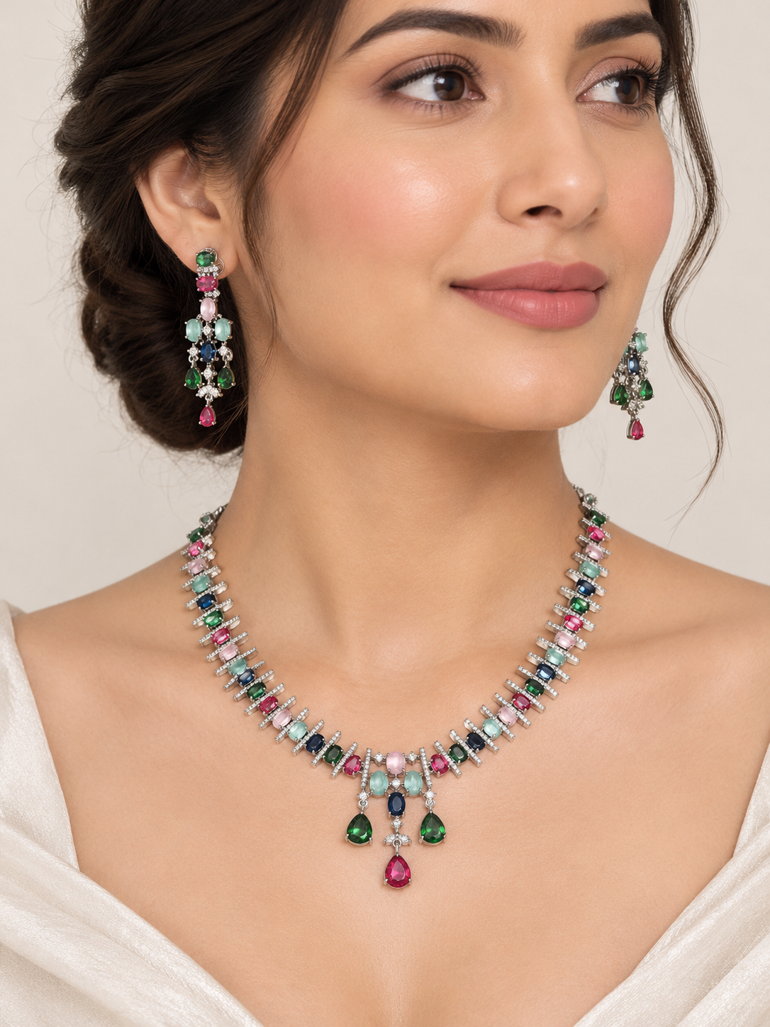 Product Title: Multicolor Crystal Statement Necklace & Matching Earrings Set ✨
